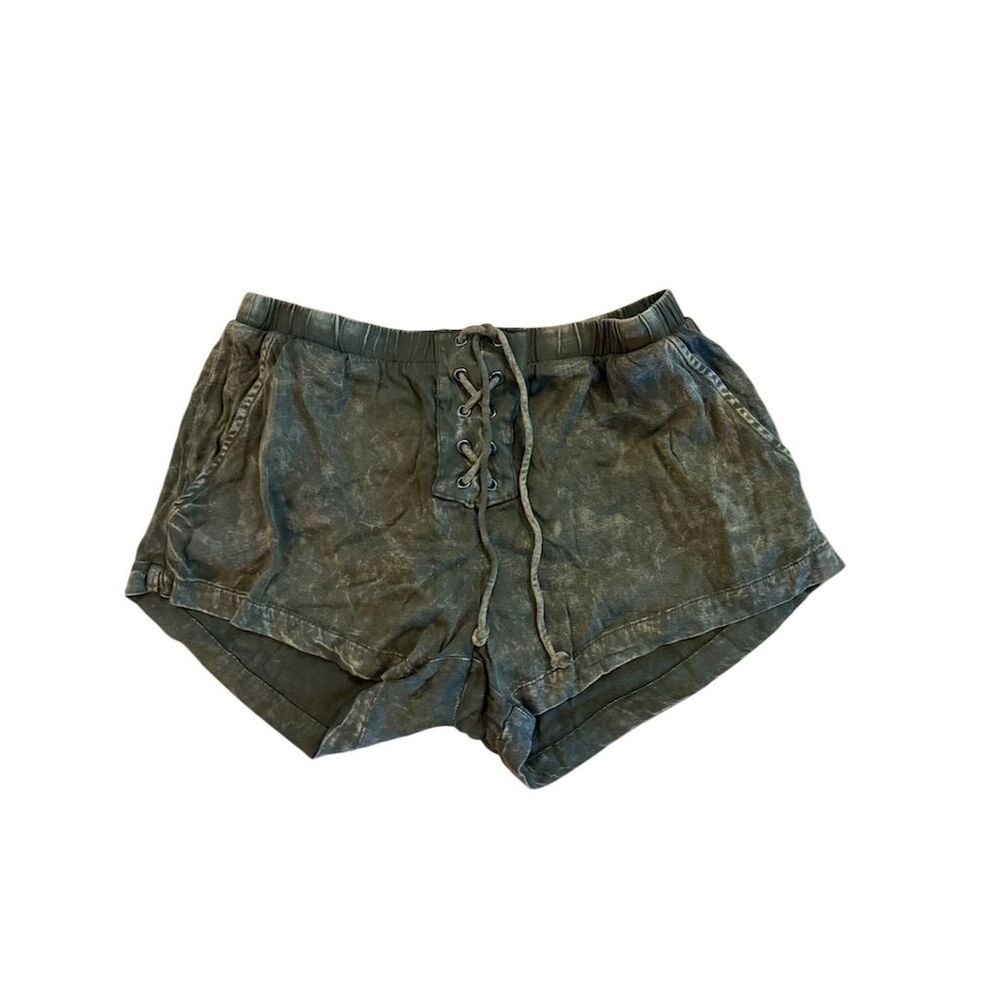 Chaser Women's Biker Tie-Dye Lace-Up Shorts Green Size M